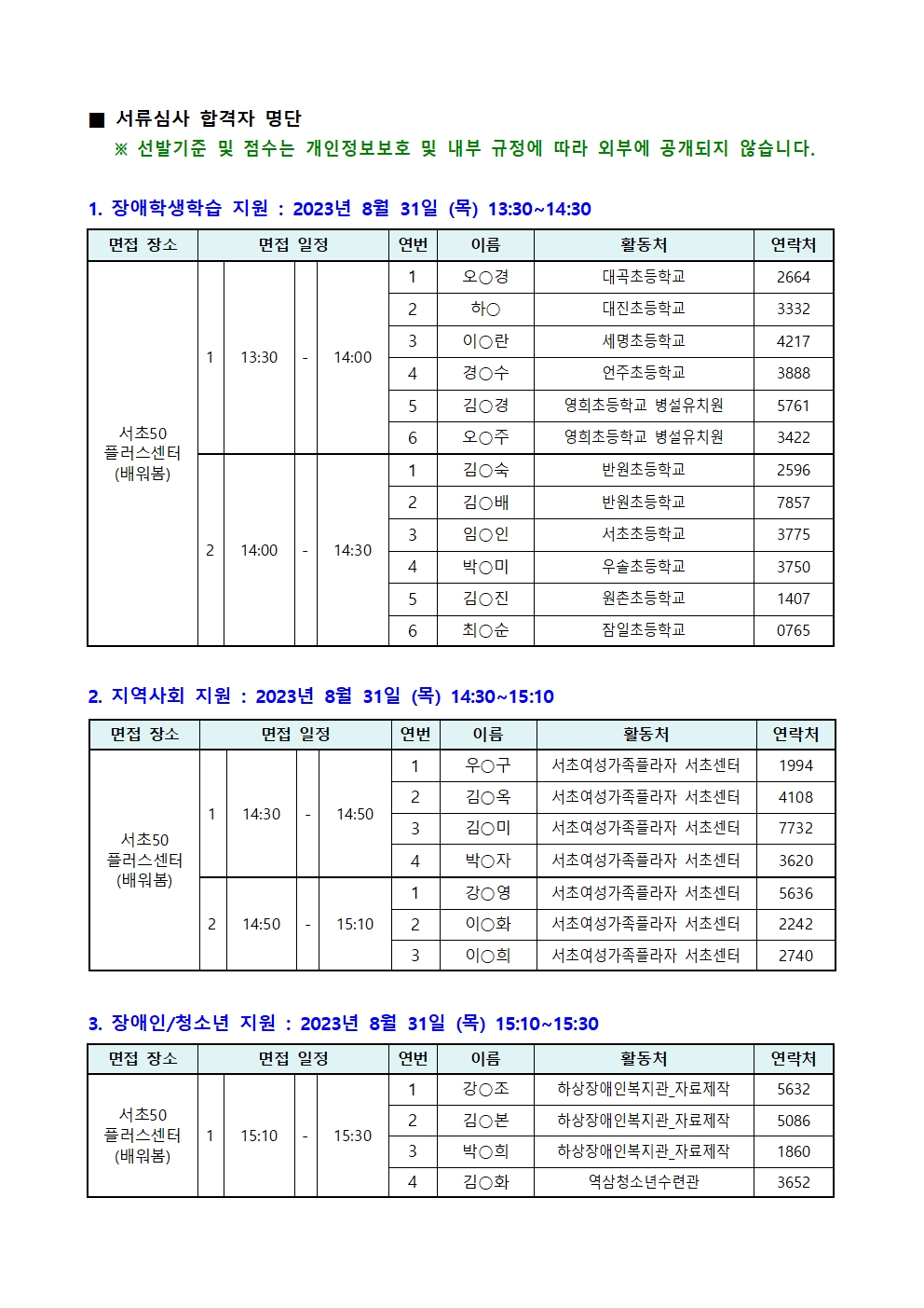 [2023년+서초50%2B+보람일자리]+6차+모집_서류+합격자+공고+(익명)002.jpg